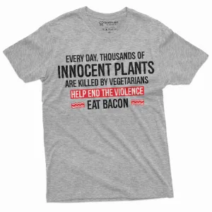 Men's Funny Eat Bacon Anti Vegan Veganism Tee Shirt BBQ Grilling Steak Tee
