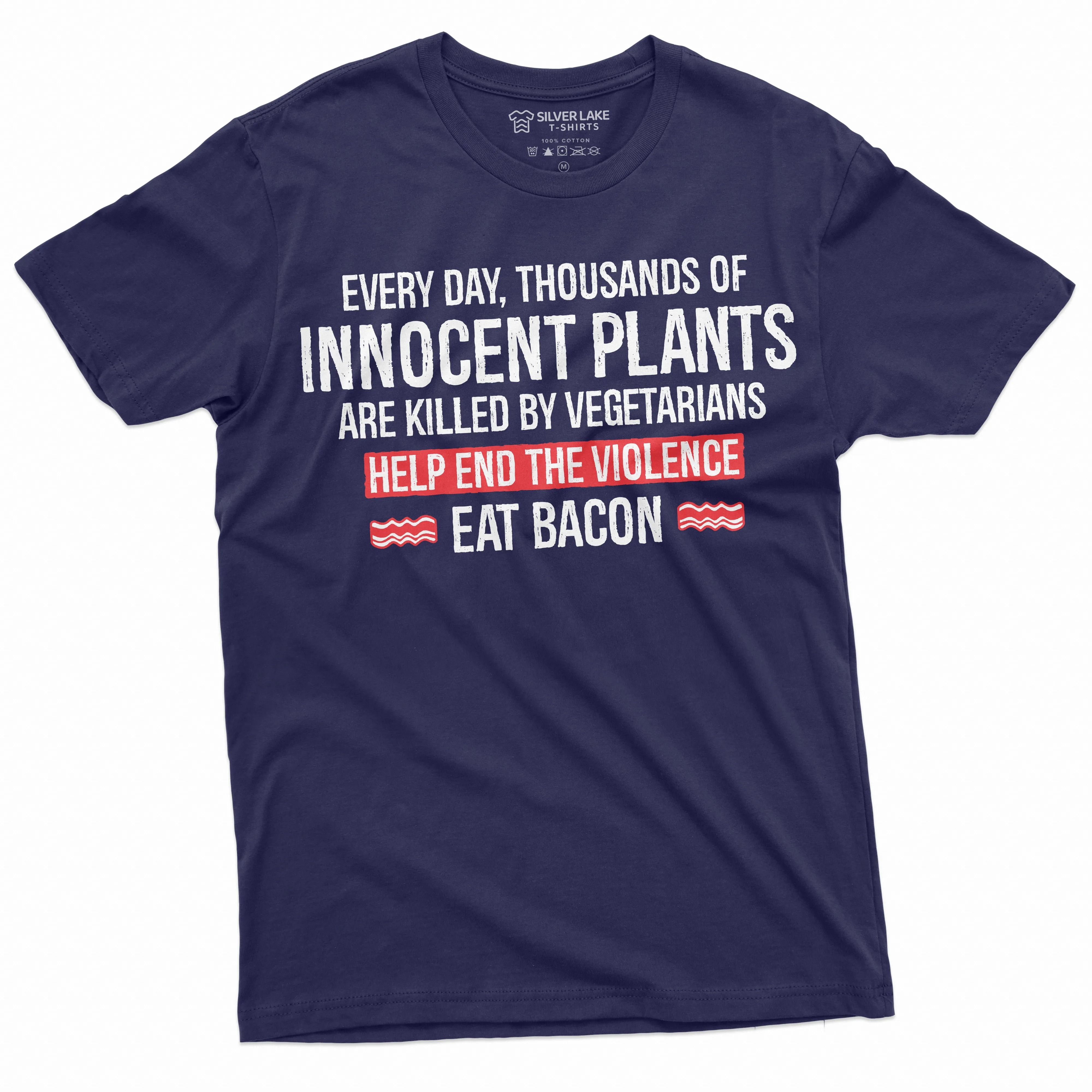 Men's Funny Eat Bacon Anti Vegan Veganism Tee Shirt BBQ Grilling Steak Tee