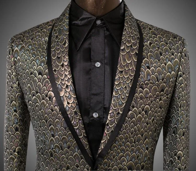 Men's Golden And Silver Scale Designer Suits Up To 6XL