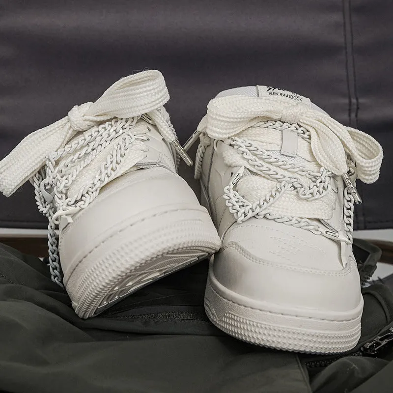 Men's Height-Increasing White Shoes – Lace-Up Comfort