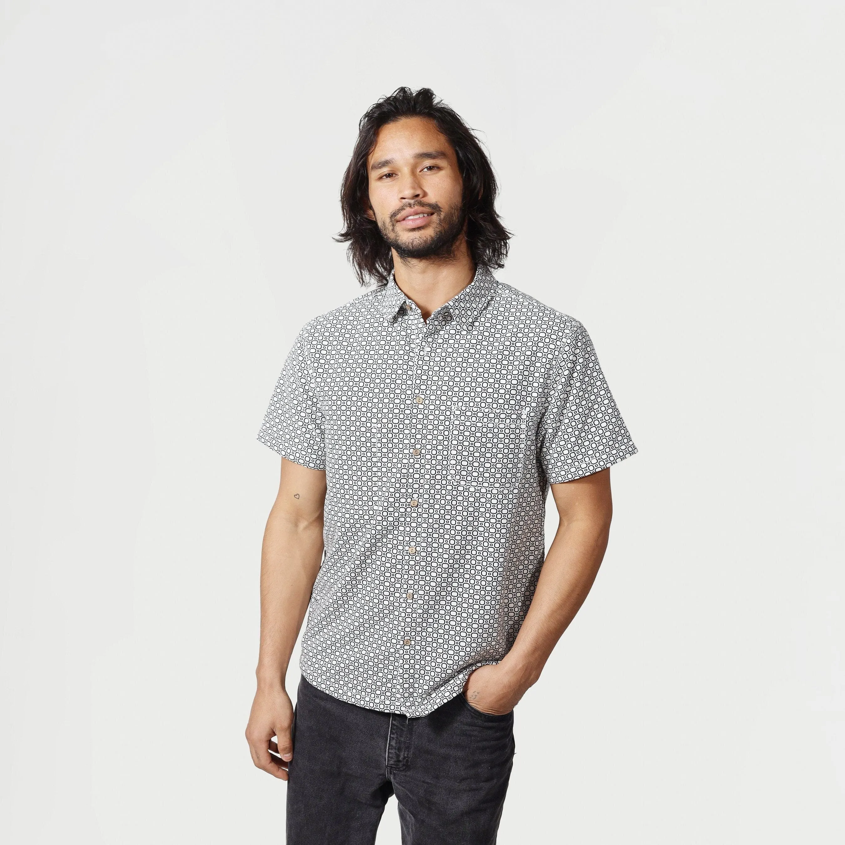 Men’s High Water Shirt - Cozumel Geo, White Sand