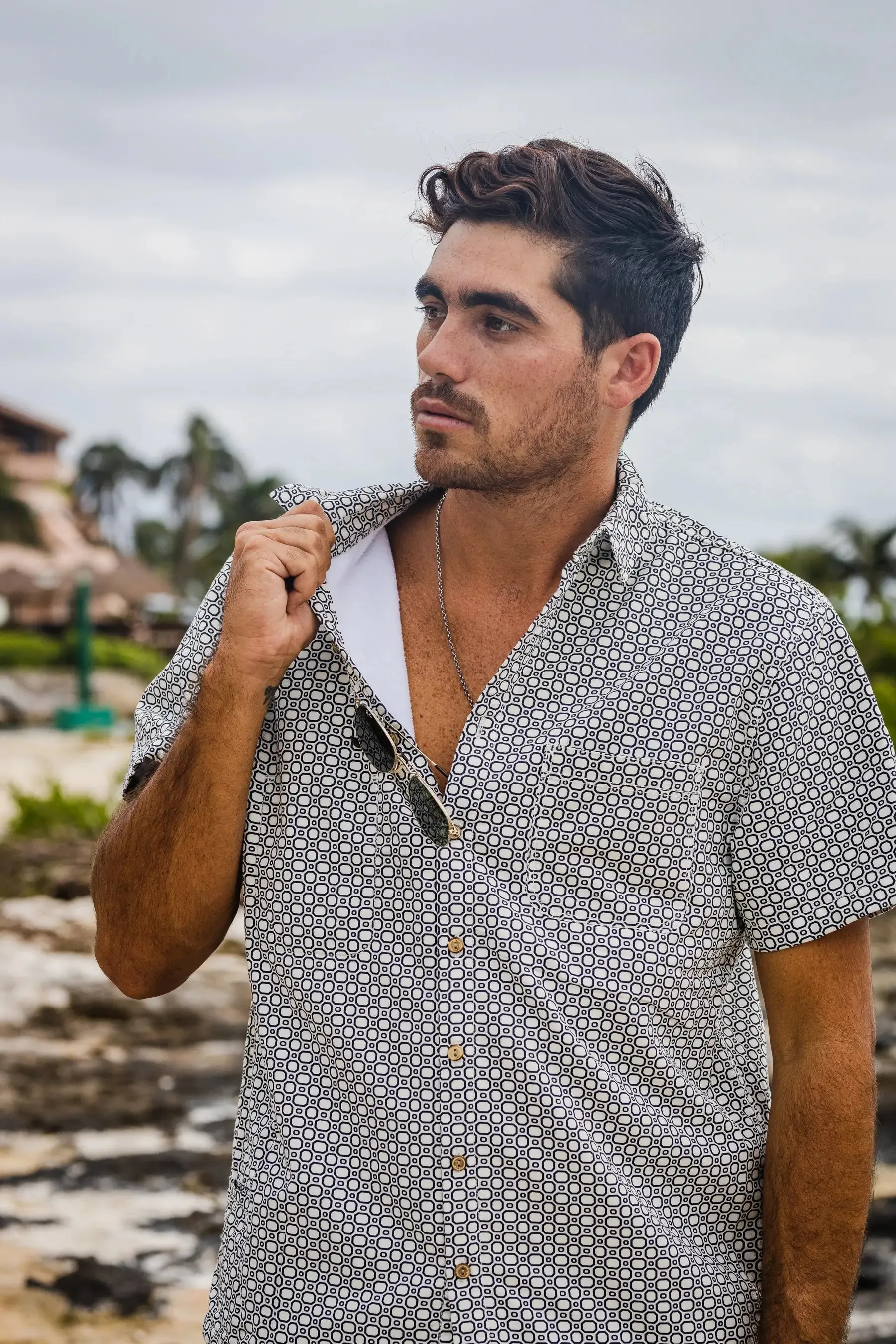 Men’s High Water Shirt - Cozumel Geo, White Sand