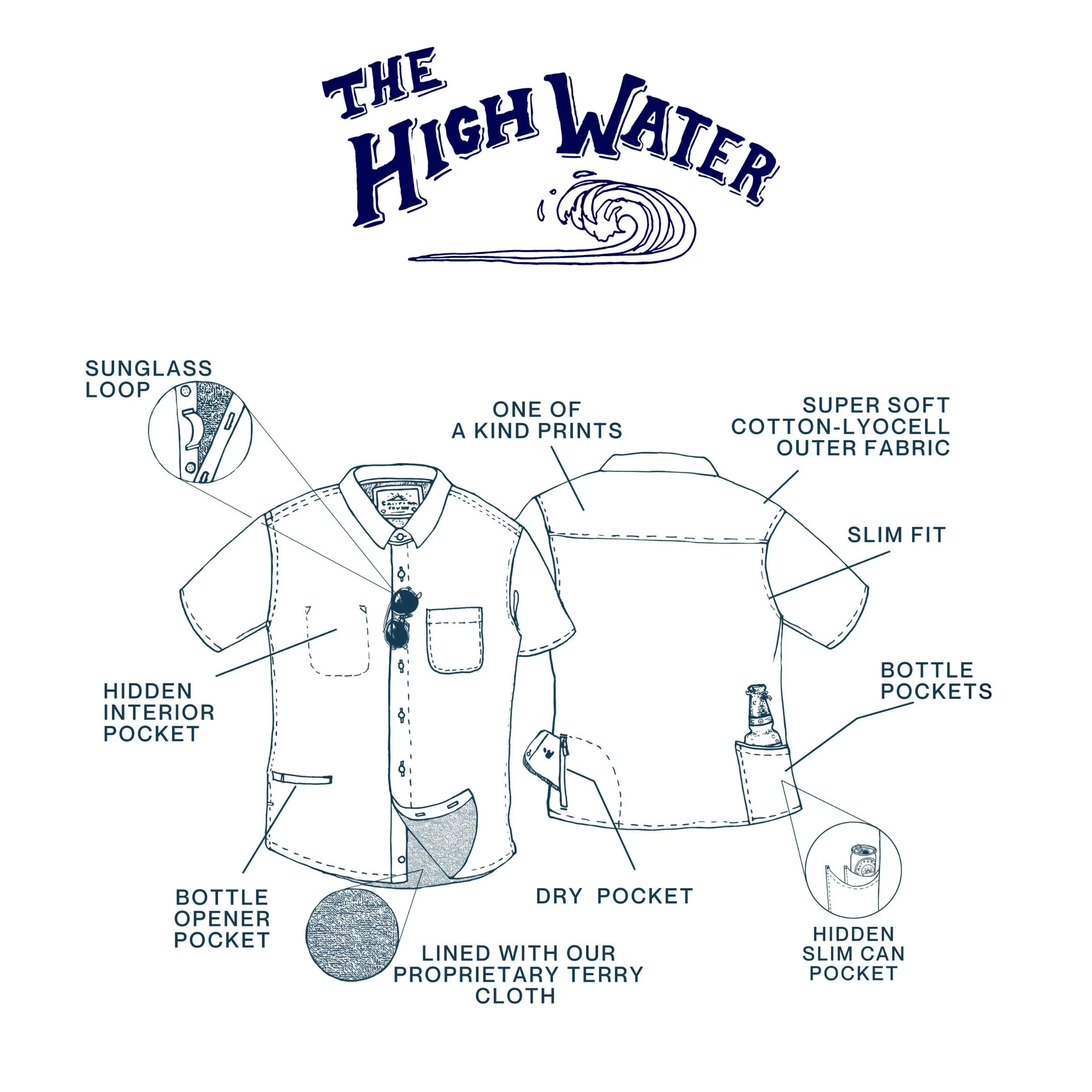 Men’s High Water Shirt - Cozumel Geo, White Sand