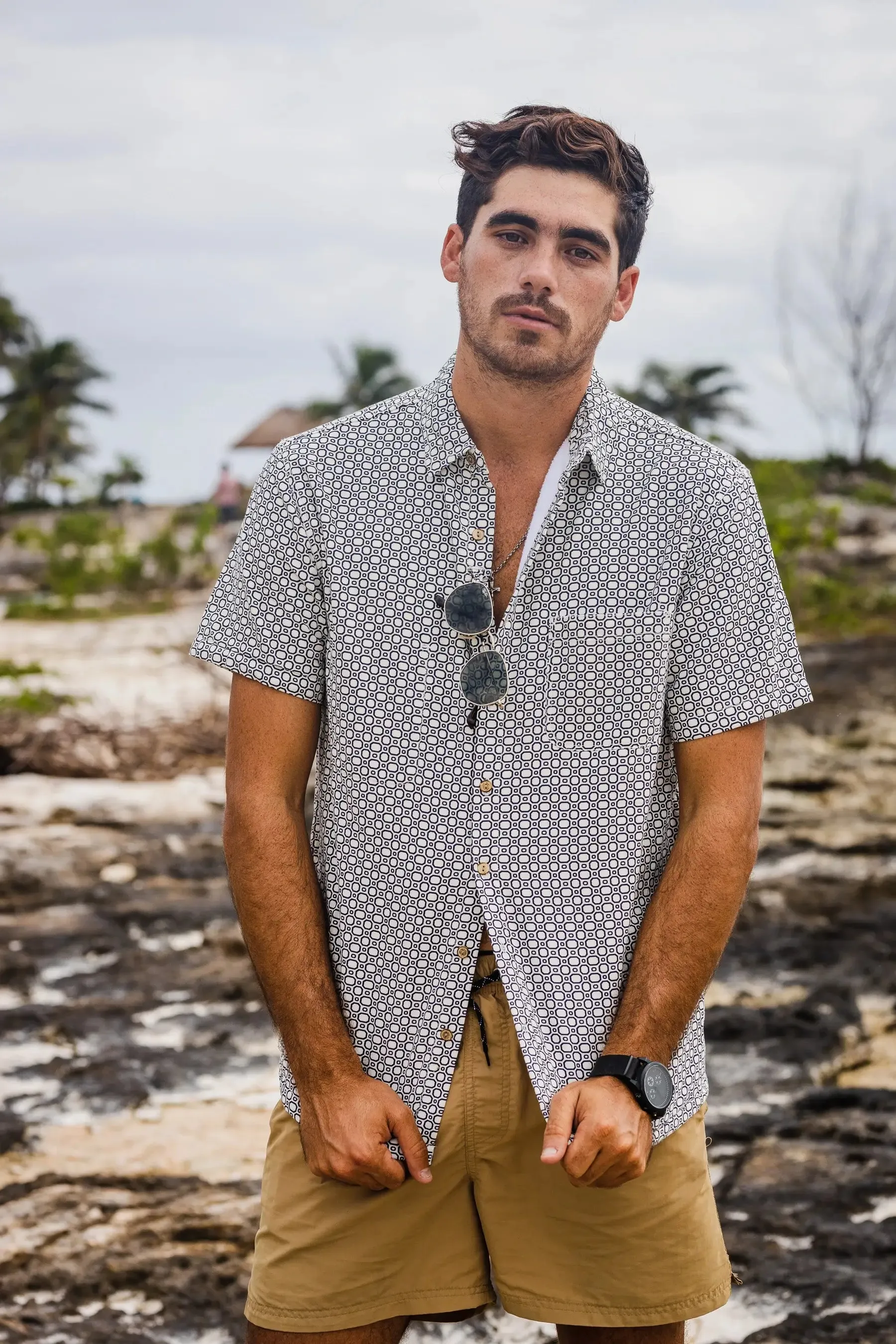 Men’s High Water Shirt - Cozumel Geo, White Sand