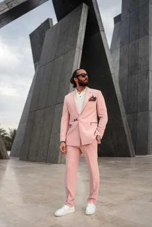 Men's Pink Zipper 2 Piece Slim Fit Suit