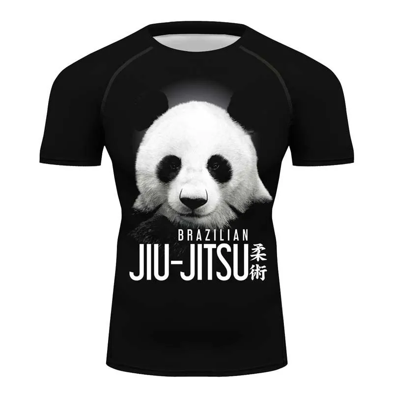 Men's Quick-Dry Sports Tights Long Sleeve Compression Activewear T-Shirt Kung fu panda