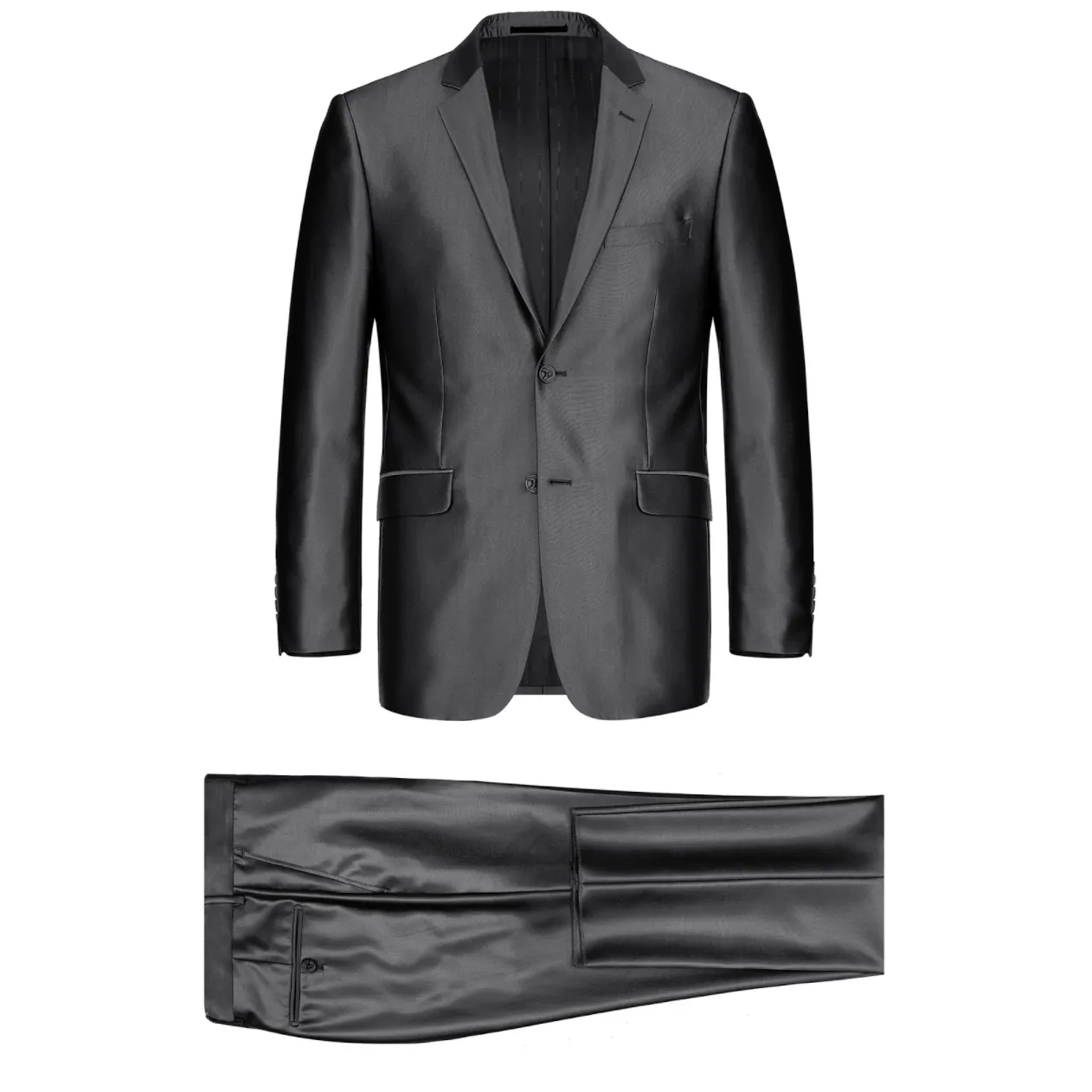 Men's Renoir Two Piece Shiny Black Slim Fit Suit