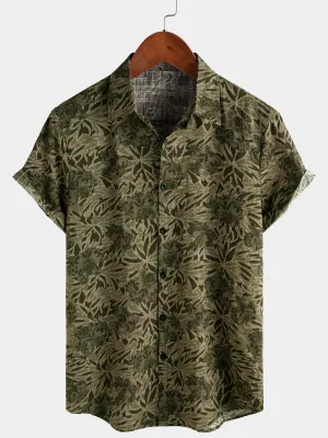 Men's Retro Casual Button Up Holiday Short Sleeve Shirt