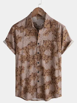 Men's Retro Pocket Floral Holiday Casual Summer Short Sleeve Button Up Shirt