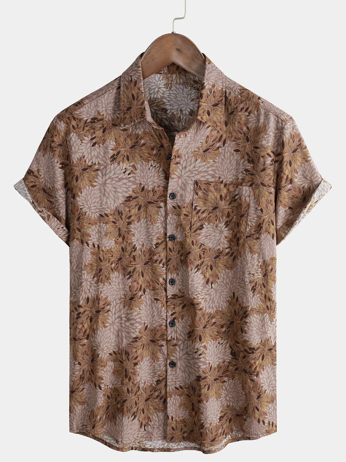 Men's Retro Pocket Floral Holiday Casual Summer Short Sleeve Button Up Shirt