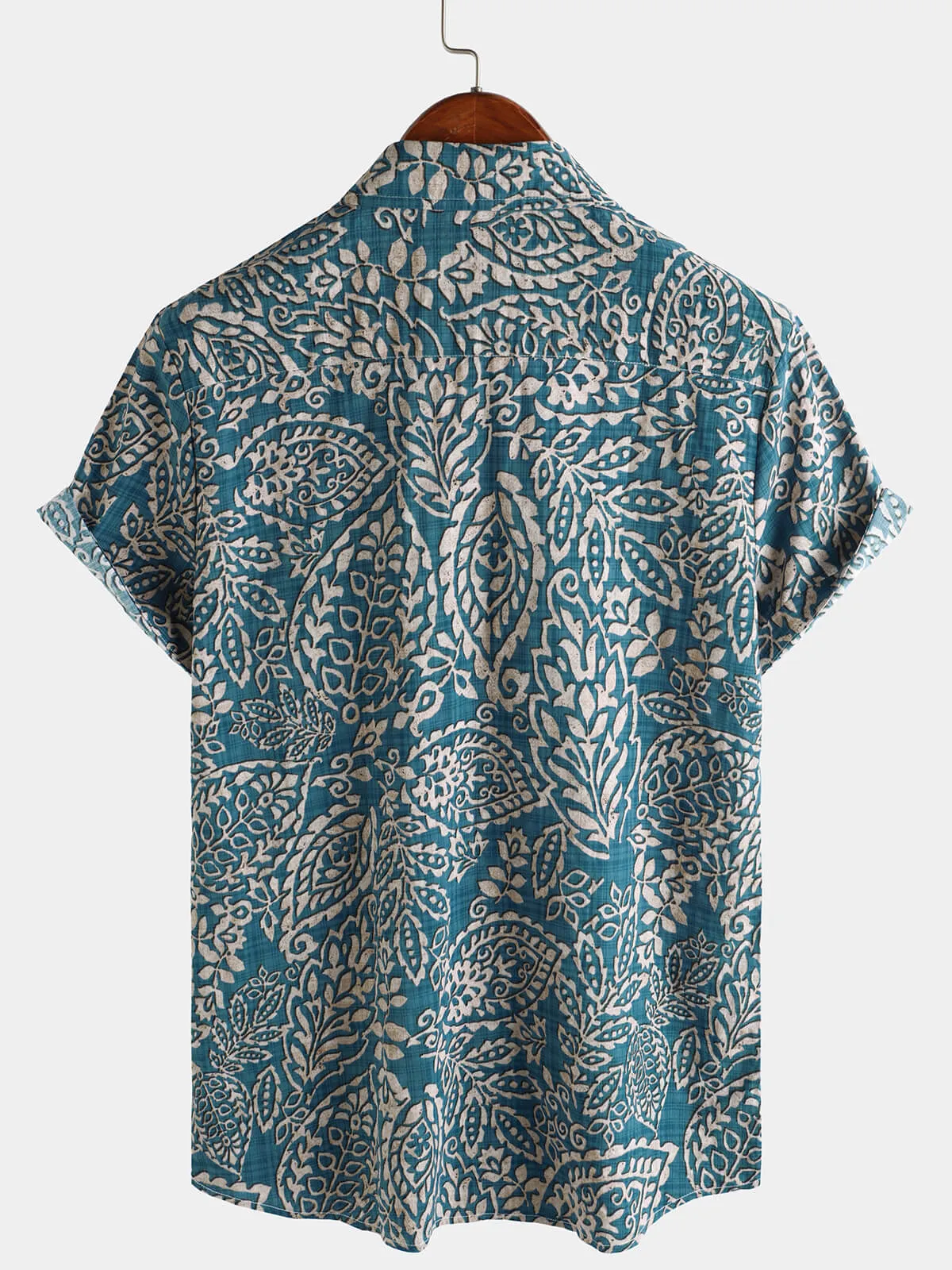 Men's Retro Print Casual Short Sleeve Button Up Shirt