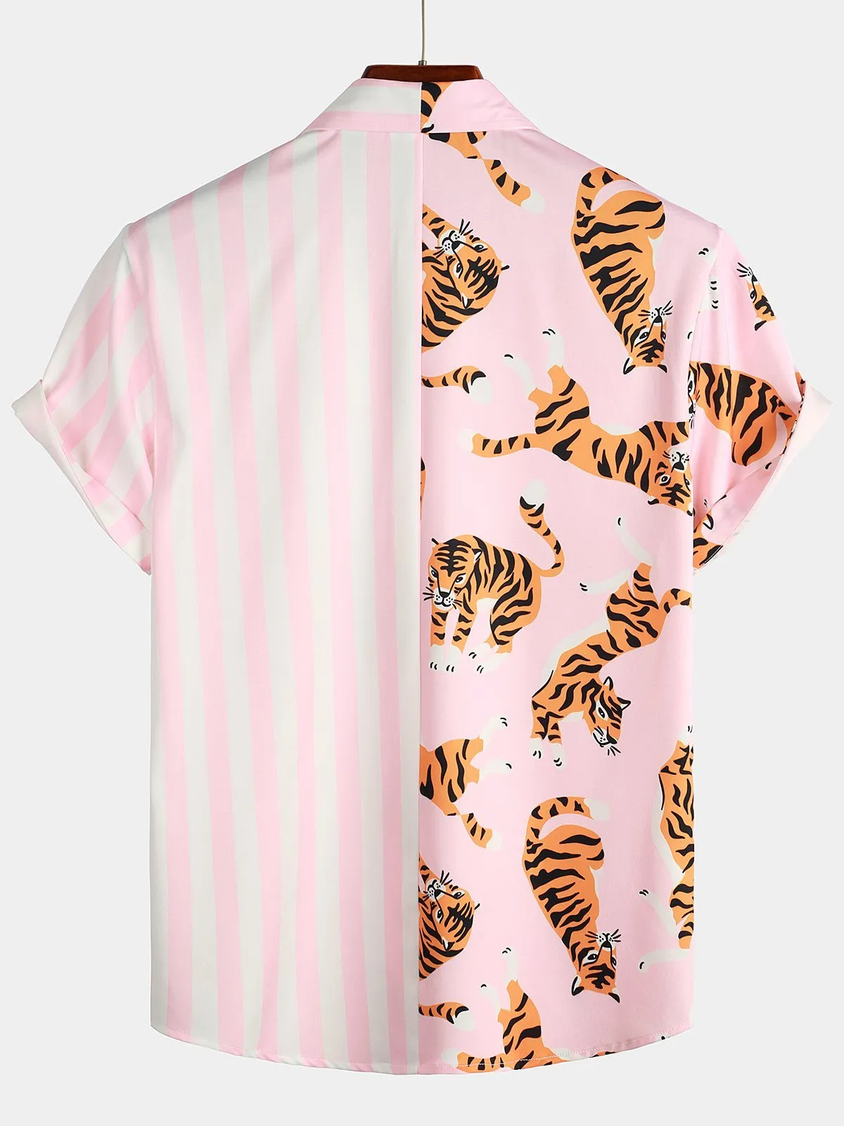 Men's Short Sleeve Animal Striped Patchwork Pocket Casual Shirt