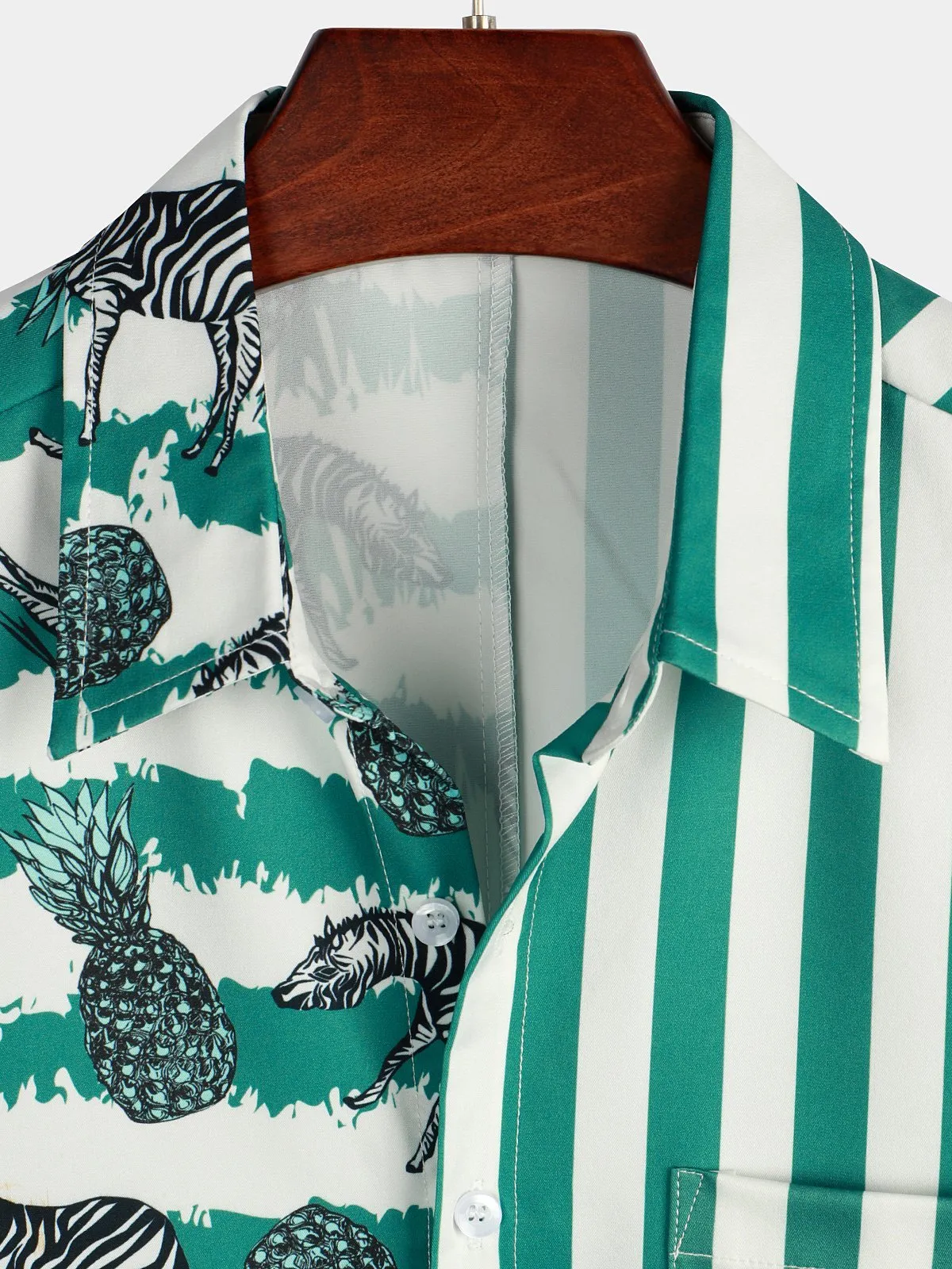 Men's Short Sleeve Animal Striped Patchwork Pocket Casual Shirt
