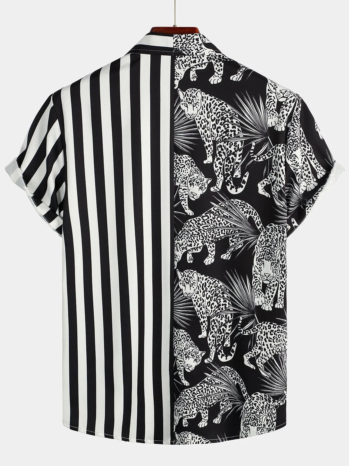 Men's Short Sleeve Animal Striped Patchwork Pocket Casual Shirt