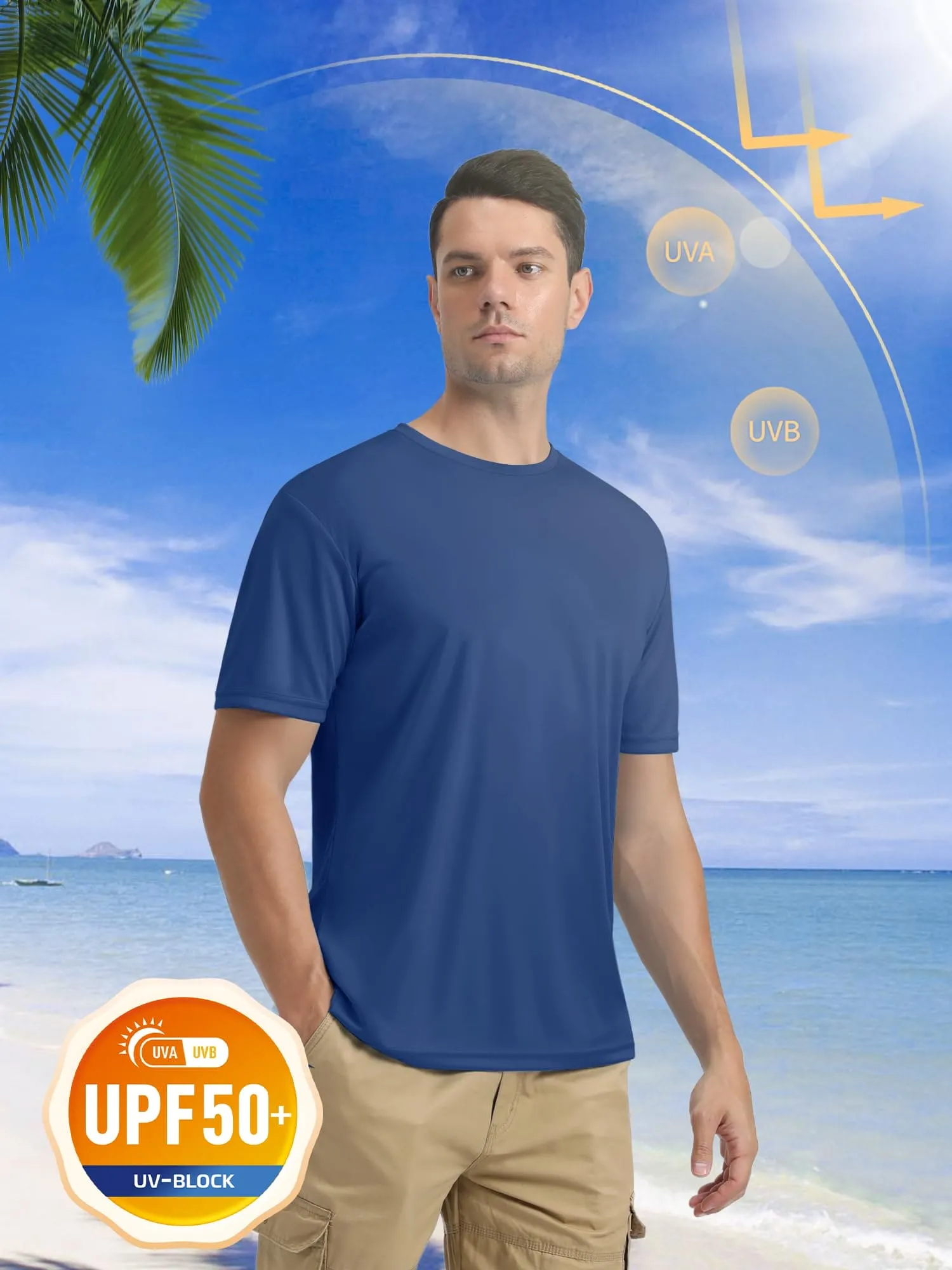Mens Short Sleeve T Shirts UPF 50  Shirt Sun Protection T-Shirts Rash Guards Gym Shirts Workout Quick Dry T-Shirt Blue Grey