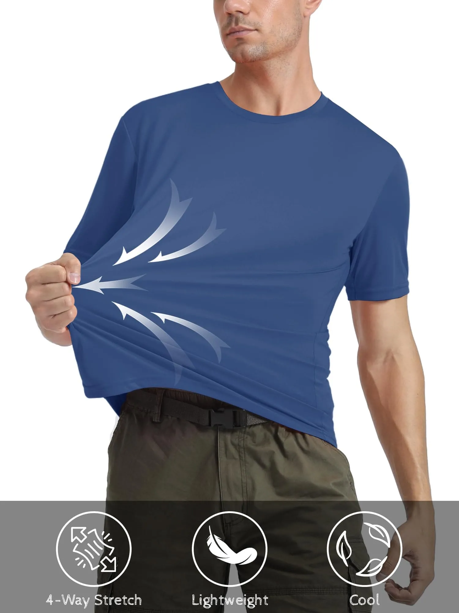Mens Short Sleeve T Shirts UPF 50  Shirt Sun Protection T-Shirts Rash Guards Gym Shirts Workout Quick Dry T-Shirt Blue Grey