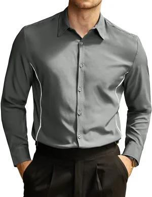 Men's Solid Color Button Up Long Sleeve Casual Dress Shirt