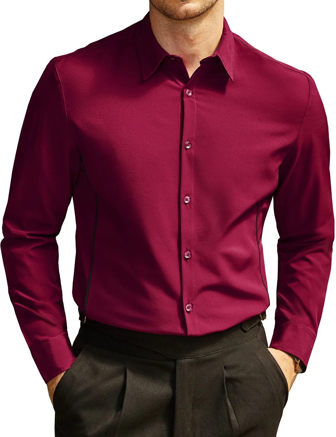 Men's Solid Color Button Up Long Sleeve Casual Dress Shirt