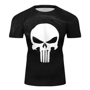 Men's Sport Compression Rash Guard The Punisher Skull Super Logo Fitness Short Sleeve Tee Top