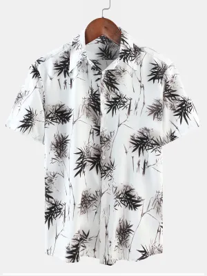 Men's Summer Bamboo Beach Casual Button Up Short Sleeve Shirt