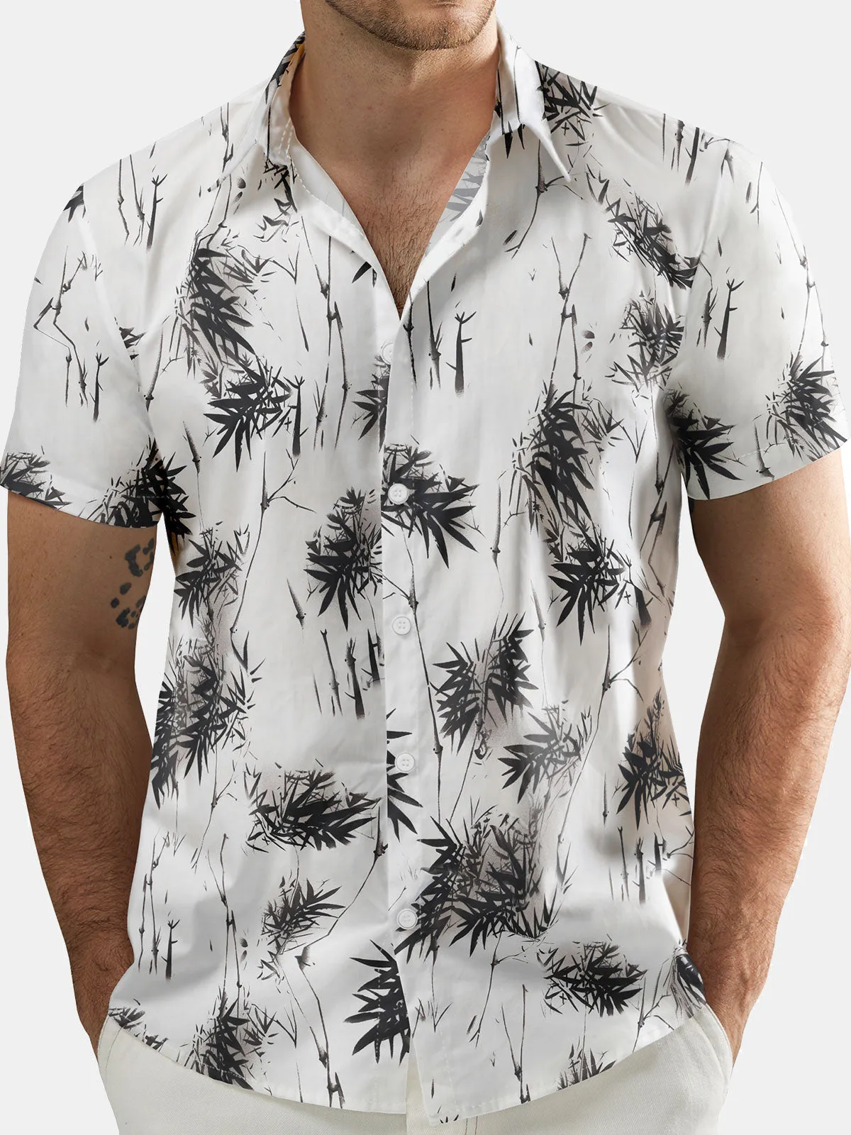Men's Summer Bamboo Beach Casual Button Up Short Sleeve Shirt