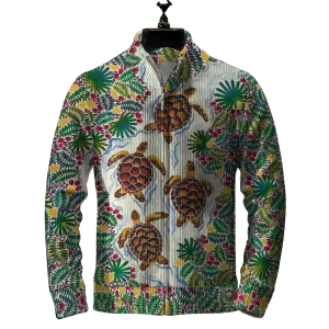 Men's turtle print casual zipper long-sleeved sweater jacket