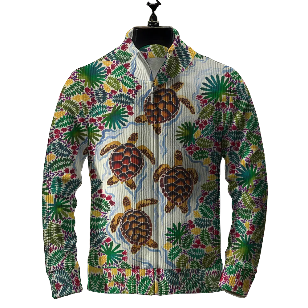Men's turtle print casual zipper long-sleeved sweater jacket
