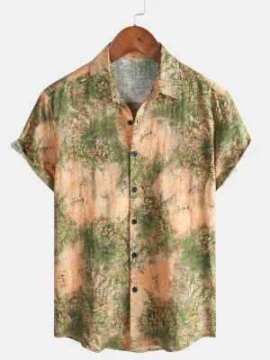 Men's Vintage Print Short Sleeve Summer Casual Shirt