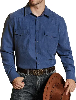 Men's Western Cowboy Pocket Casual Button Up Long Sleeve Shirt