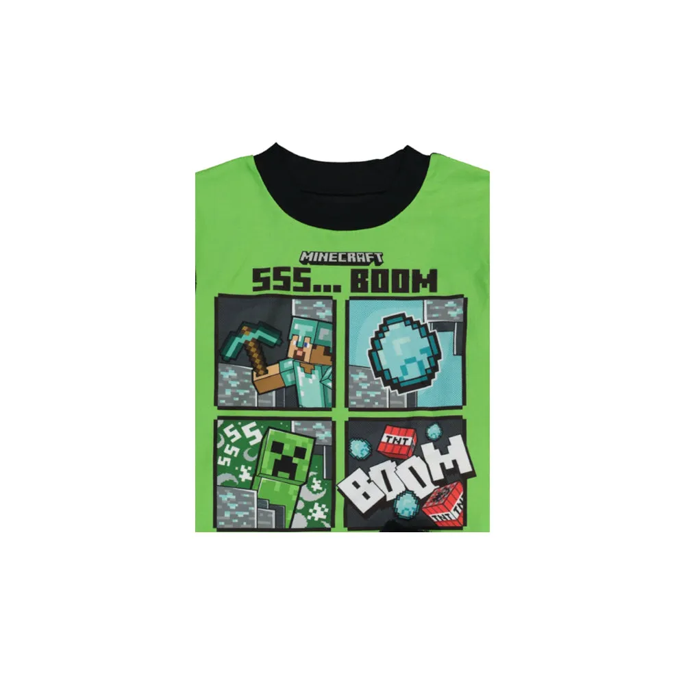 Minecraft Boys Pajama Set with Socks, Long Sleeve Top and Pants 3PC PJ Outfit, 6-12, Green