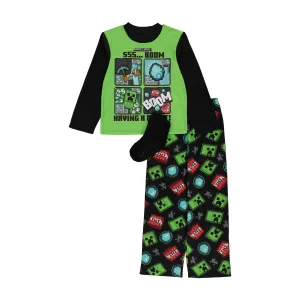 Minecraft Boys Pajama Set with Socks, Long Sleeve Top and Pants 3PC PJ Outfit, 6-12, Green