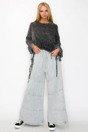 Mineral Wash BOHO Drawstring Sweatshirt: Black