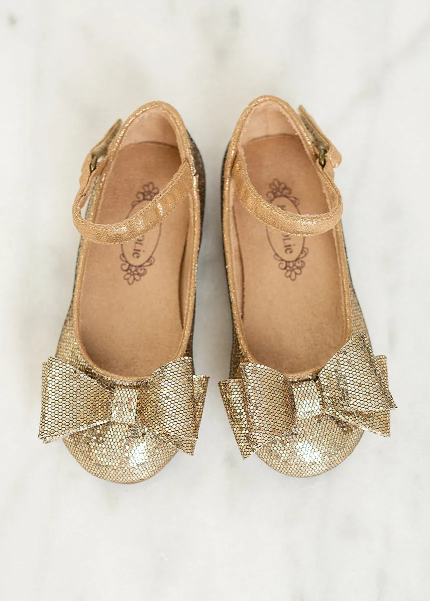 Miriam Flower Girl Flat in Gold