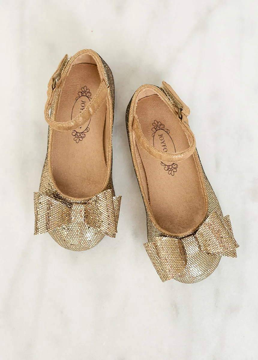 Miriam Flower Girl Flat in Gold