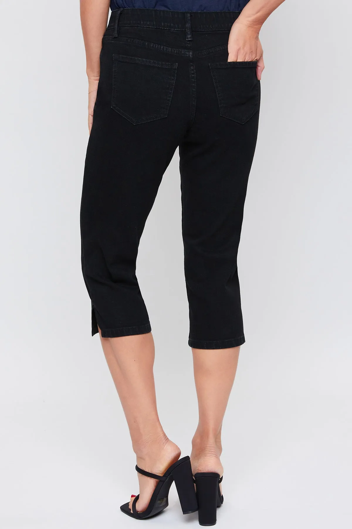 Missy Basic 5 Pocket Side Slit Hem Capri With Elastic Waistband, Pack Of 12