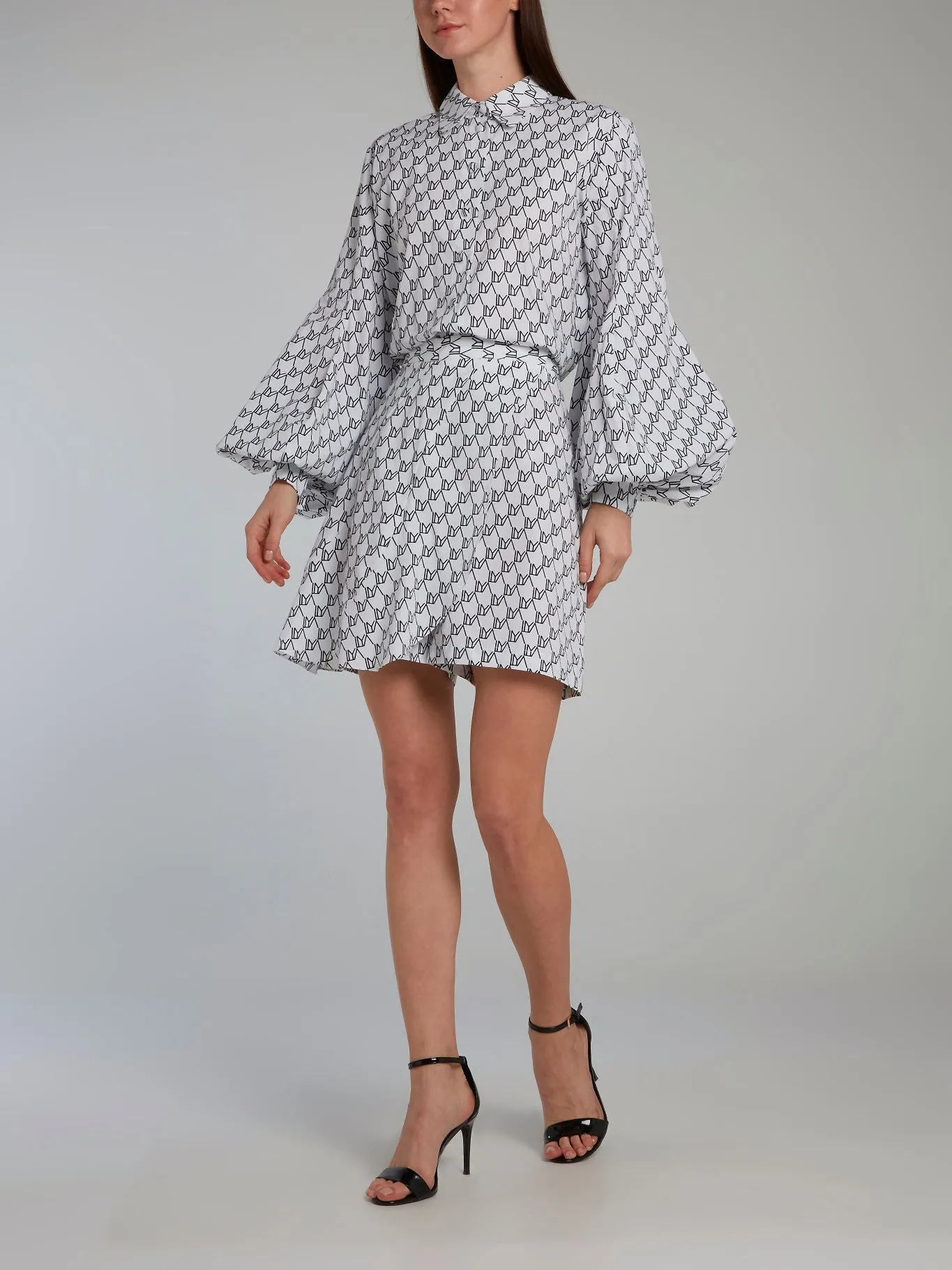 Monogram Print Balloon Sleeve Shirt