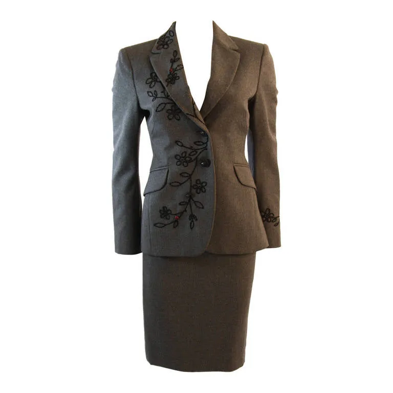 MOSCHINO Cheap & Chic Wool Skirt Suit w/ Beaded Motif Size 4