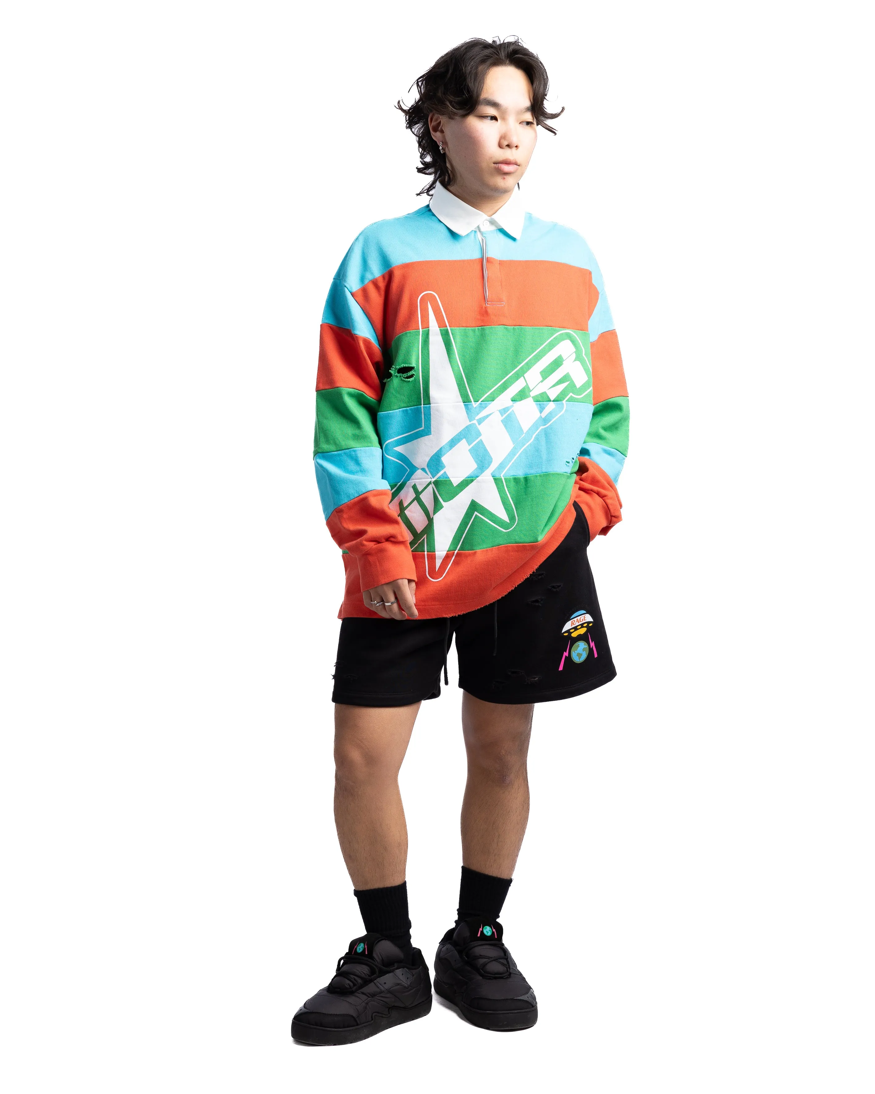 MOTR Polo LS Shirt Infrared/Turquoise Multi