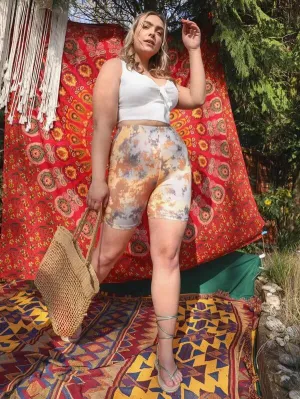 Multi-color Floral Tie Dye Biker Shorts - TTS