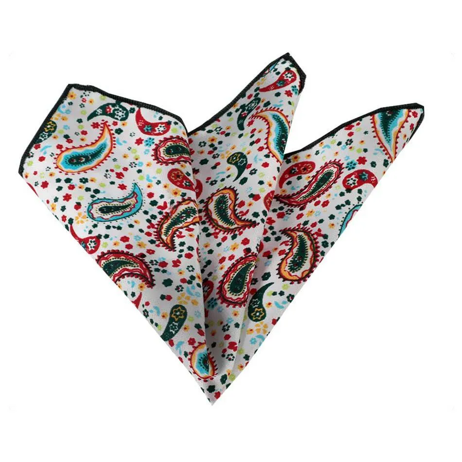 Multi Color White Paisley Pocket Square for Men - Premium Silk Handkerchiefs for Suits