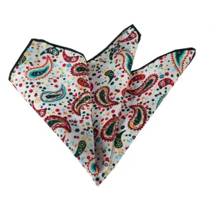 Multi Color White Paisley Pocket Square for Men - Premium Silk Handkerchiefs for Suits