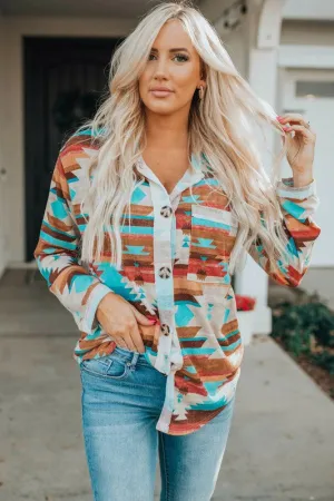 Multicolor Comfy in Aztec Button Up Blouse