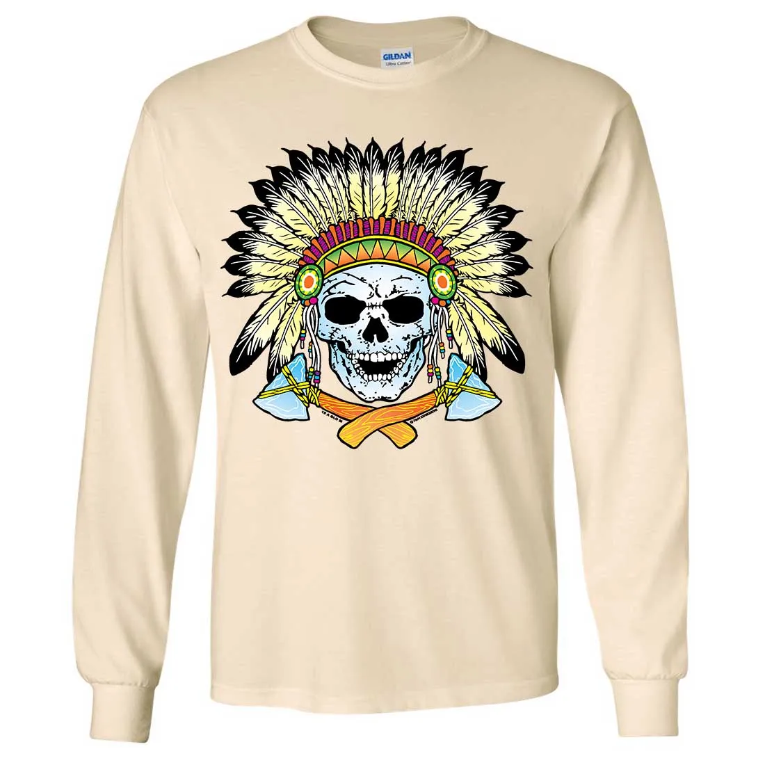Native American Indian Skeleton Tomahawk Chief Long Sleeve Shirt