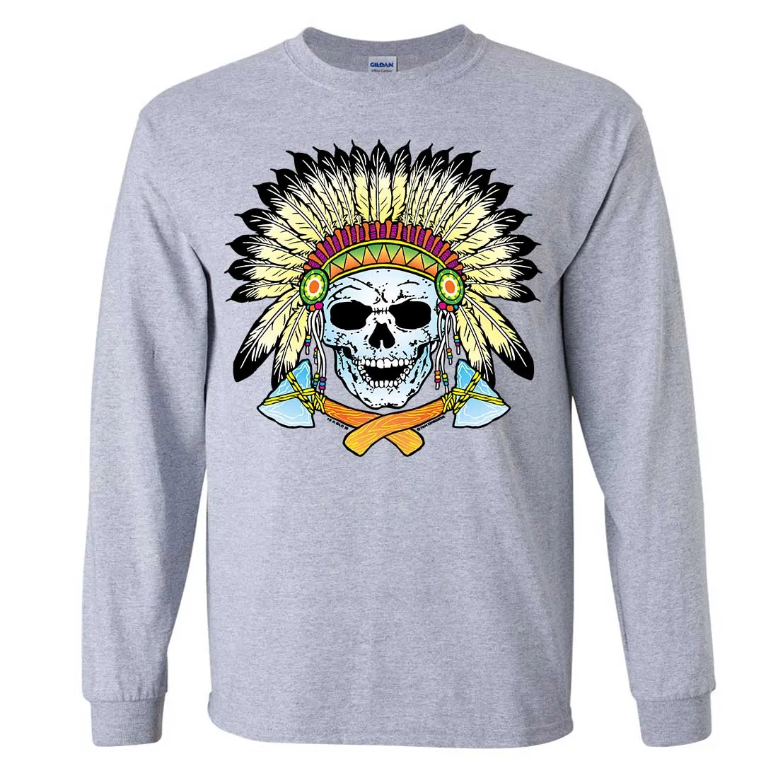 Native American Indian Skeleton Tomahawk Chief Long Sleeve Shirt