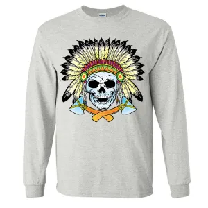 Native American Indian Skeleton Tomahawk Chief Long Sleeve Shirt