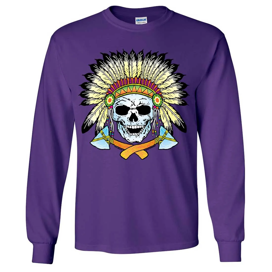 Native American Indian Skeleton Tomahawk Chief Long Sleeve Shirt