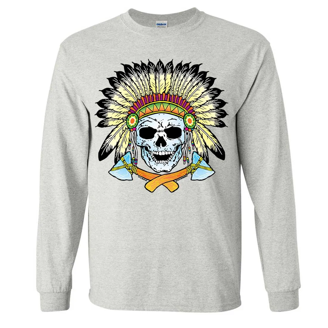 Native American Indian Skeleton Tomahawk Chief Long Sleeve Shirt