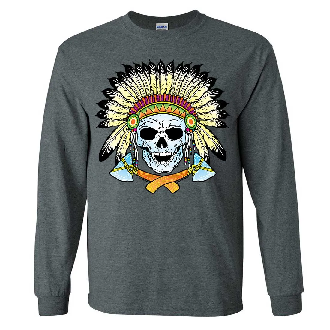 Native American Indian Skeleton Tomahawk Chief Long Sleeve Shirt