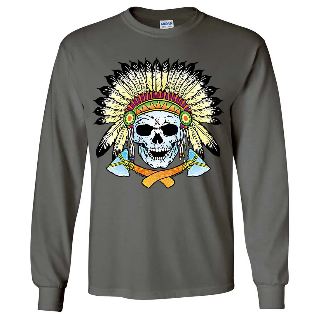 Native American Indian Skeleton Tomahawk Chief Long Sleeve Shirt