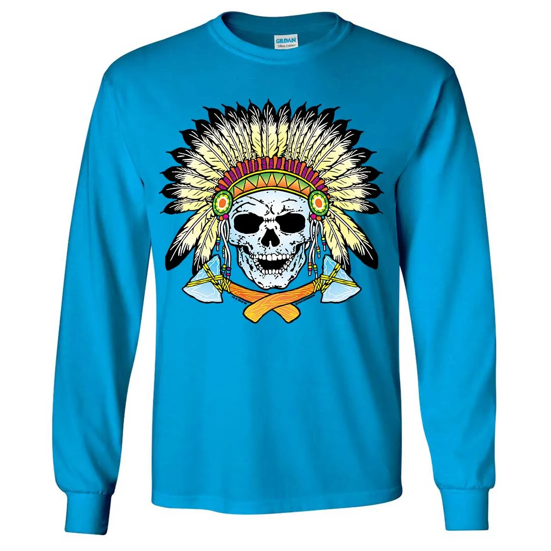 Native American Indian Skeleton Tomahawk Chief Long Sleeve Shirt